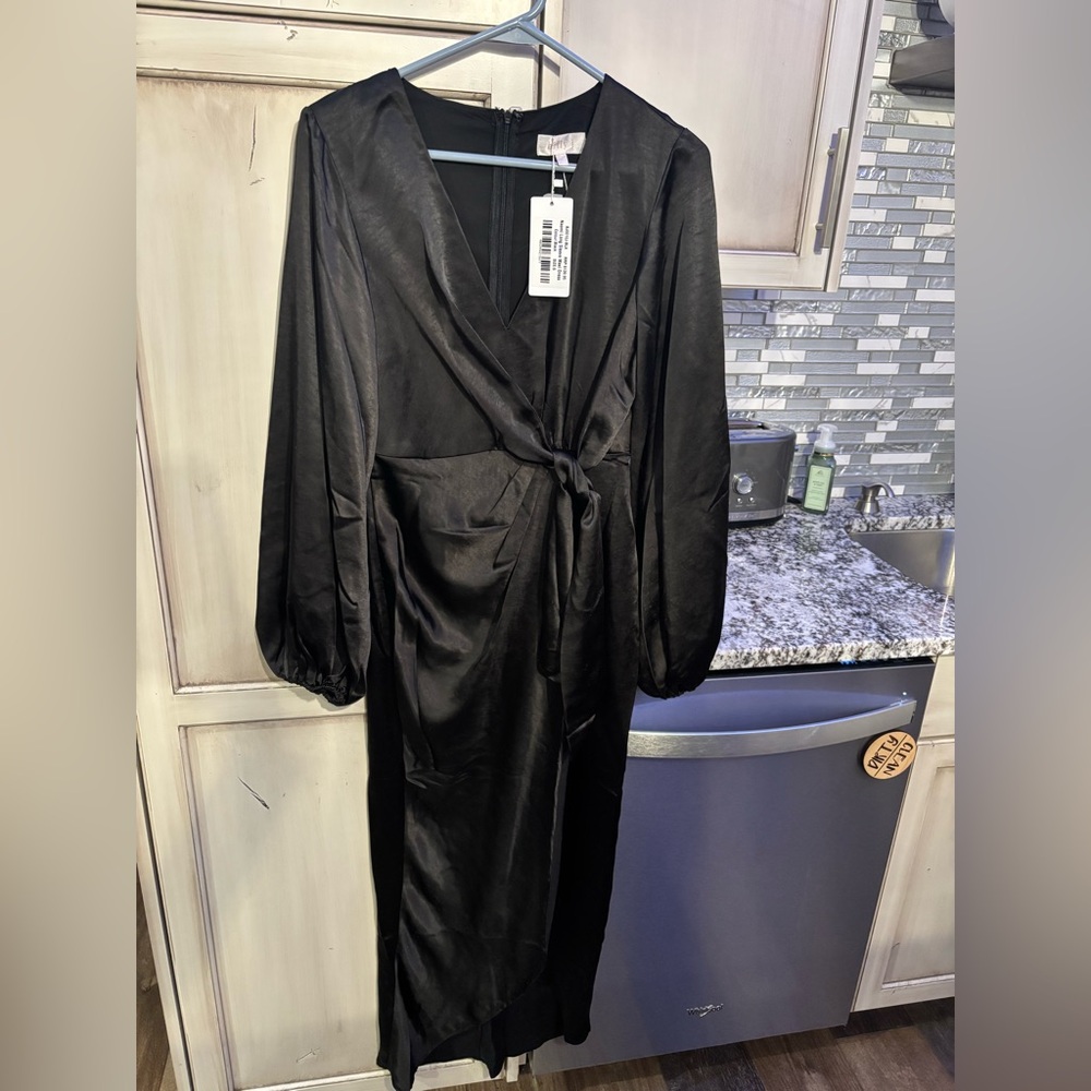 NWT Billy J Naomi Black Satin Dress